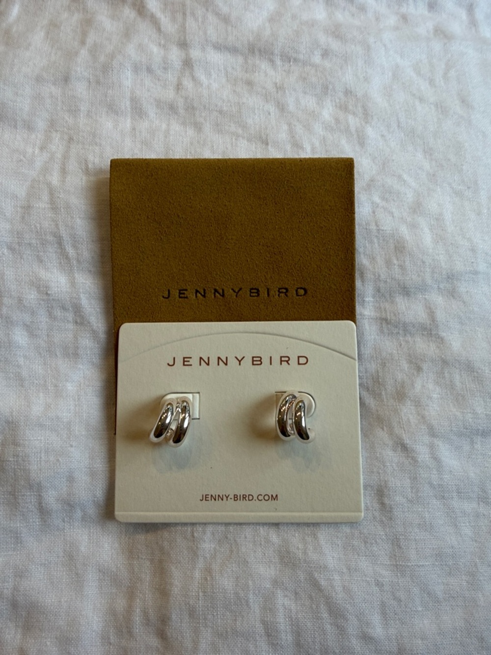 Jenny Bird Mini Florence Polished Silver Twin Hoop Studs, Like New